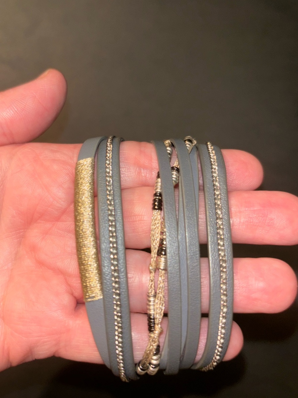 4/$20 Stella & Dot Gray and Gold Multi-Strand Wrap Bracelet